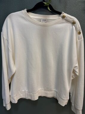 J. Crew Cream Crewneck Sweatshirt with Gold Button Shoulder